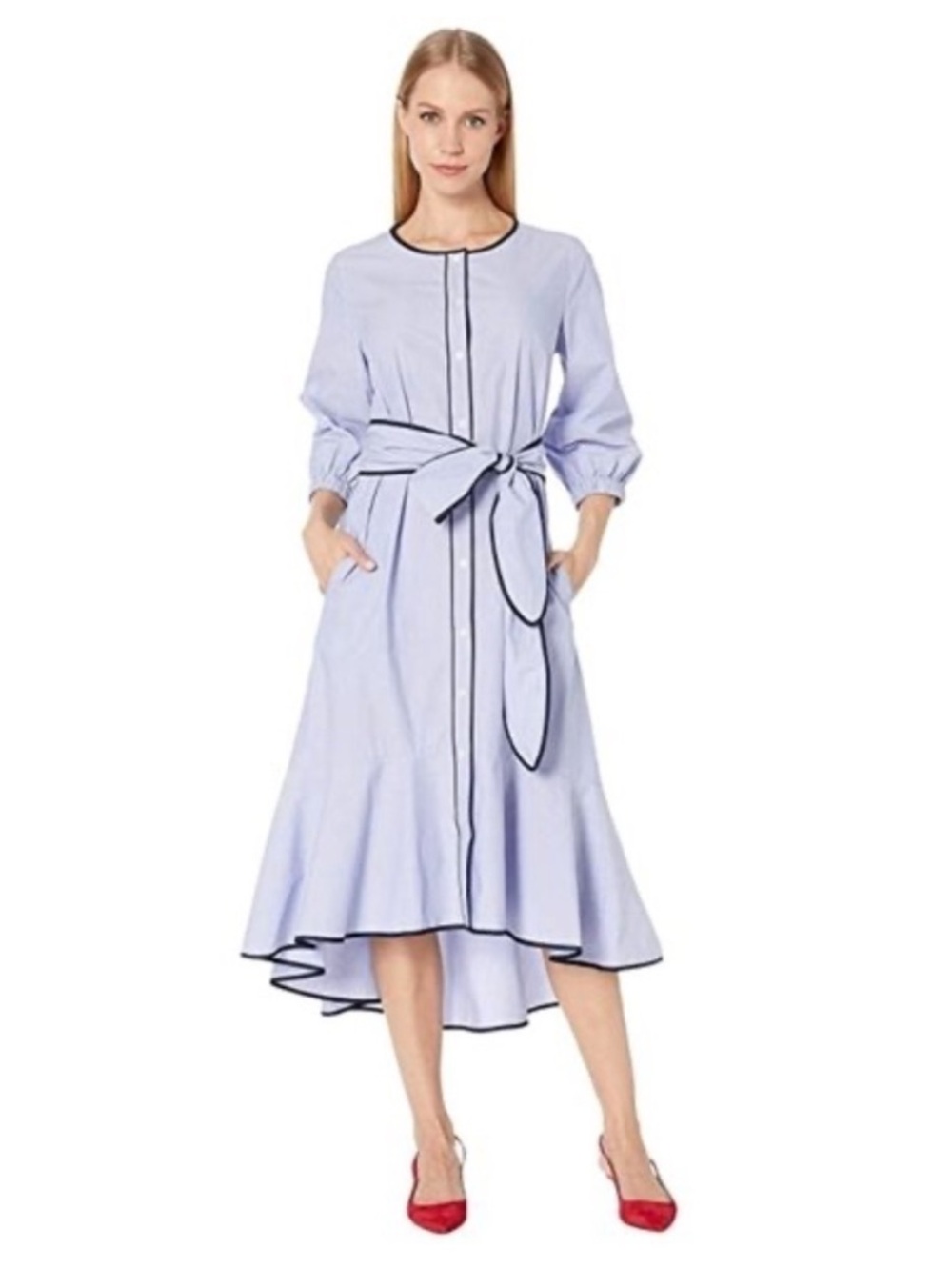 J. Crew Womens Shirt Dress Hi Low Cotton Dress Size 8 Blue Navy Blue Button NWT